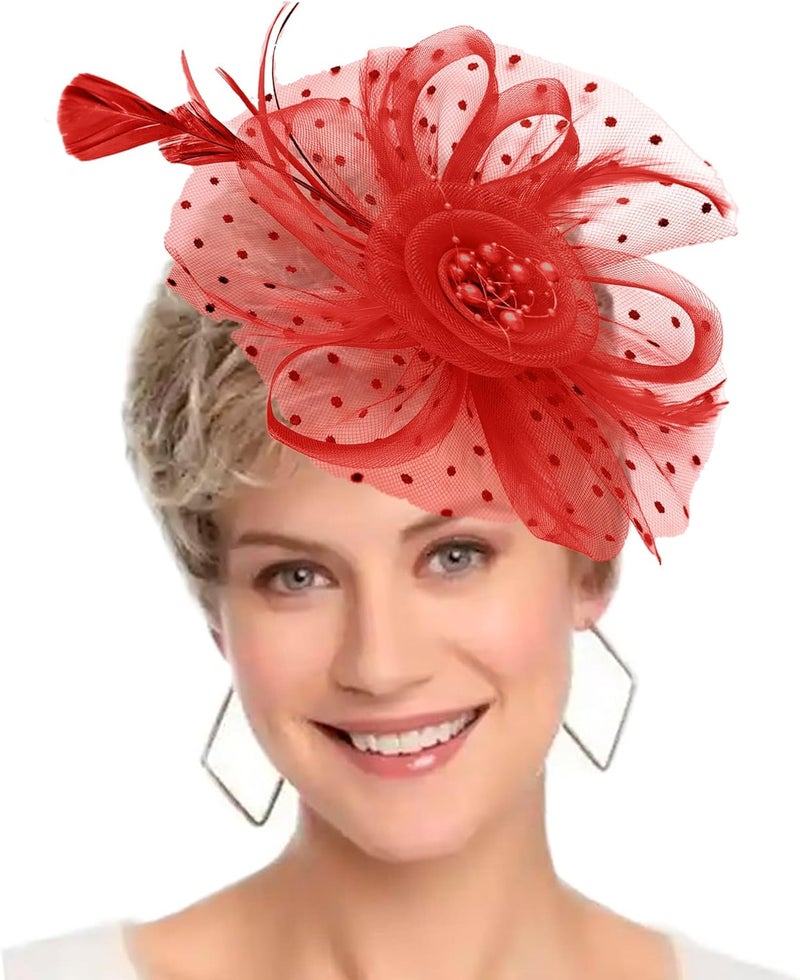 HIWIND Store Fascinators Hat Women Tea Party Headband Flower Cocktail Mesh Feathers Hair Clip Kentucky Derby Hat Wedding - Image 1